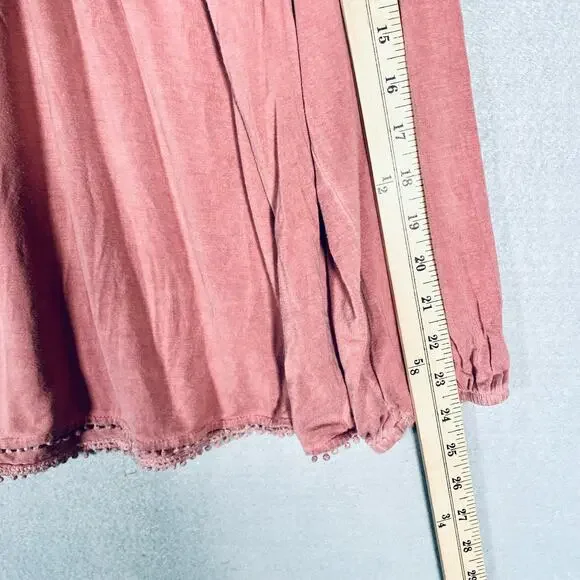 Pol Top Womens S Peach Cotton Blouse Costal Cowgirl Boho Fringe - Picture 12 of 13